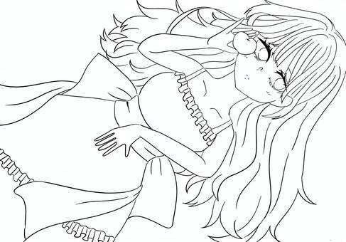 リンゴと少女 リンゴ,手描き,色塗り,ポストカード,少女のイラスト素材