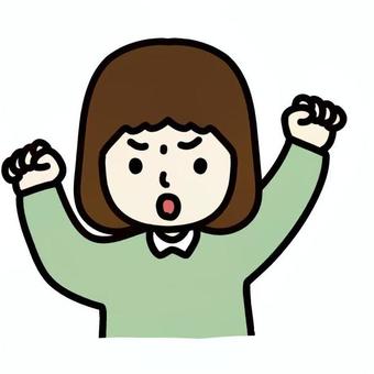 両手を高く上げて怒る女の子 女の子,表情,ボブヘア,短髪,正面,手,拳,コミカル,茶色,黒のイラスト素材