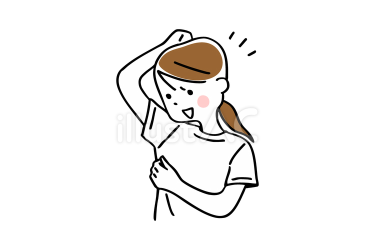 脇の汗染みが解消して喜ぶ女性＿白T 脇,汗,シミのイラスト素材
