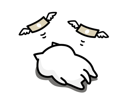 お金が飛んでいって落ち込む可愛いねこ 落ち込む,金欠,お金,出費,ねこ,赤字,かわいい,ゆるい,手描き,動物のイラスト素材