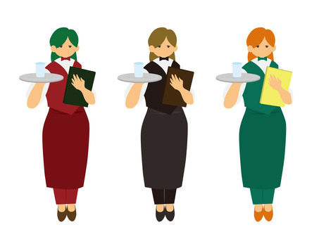 Illustration, garçom, garçonete, pessoal, 