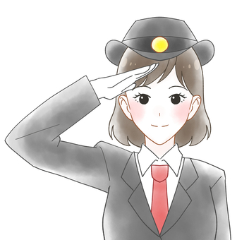 女性駅員の水彩風イラスト 女子,女性,駅員,車掌,運転士,駅係員,鉄道,人物,1人,上半身のイラスト素材