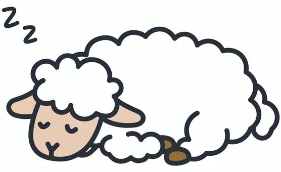 白いひつじ_くっきり線画_ねむる 羊,ヒツジ,ひつじ,眠る,休む,白,干支,羊毛,家畜,牧場のイラスト素材
