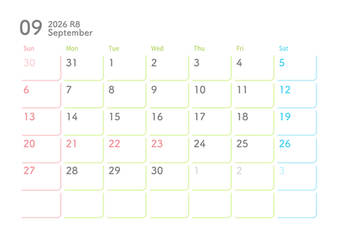 2026年9月カレンダー 日曜始まり カレンダー,2026年,2026年カレンダー,9月,秋,おしゃれ,かわいい,2026年9月カレンダー,シンプルカレンダー,壁掛けカレンダーのイラスト素材