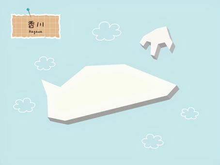 3Dがかわいい日本地図-37【香川】 地図,香川,日本,3d,シンプル,海,雲,かわいい,手書き,四国のイラスト素材