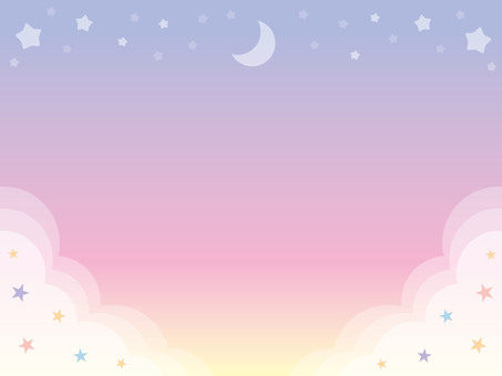 ゆめかわいい背景2/よこ メルヘン,ゆめかわ,空,ゆめかわいい,ファンタジック,幻想的,星,月,三日月,雲のイラスト素材