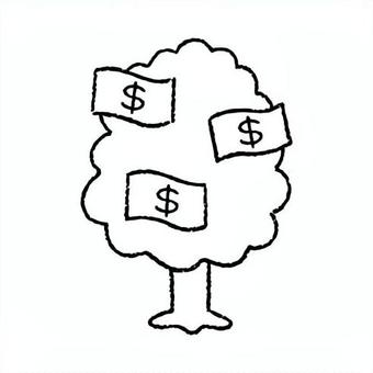 手描きのお金のなる木_ドル お金,木,アイコン,資産運用,投資,貯金,節約,副業,つみたて,nisaのイラスト素材