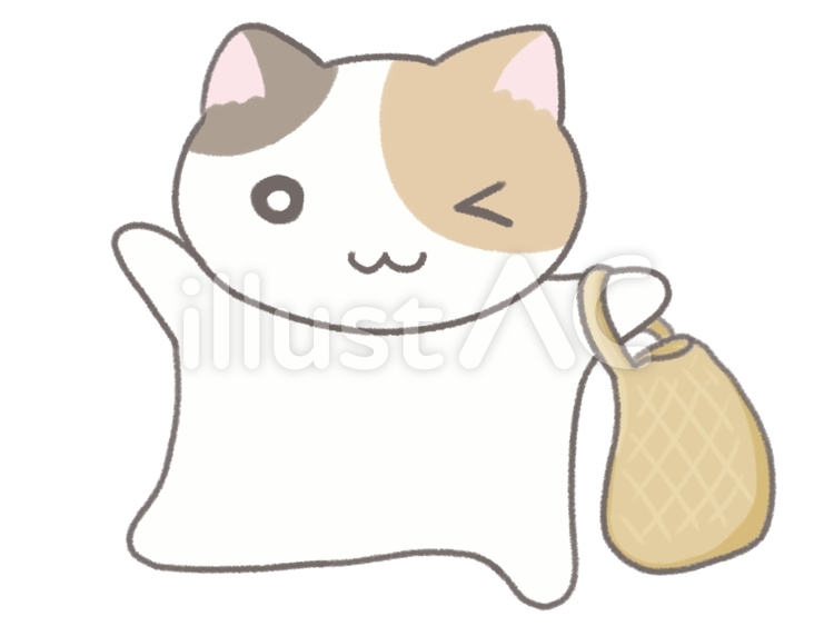 エコバッグを持つ三毛猫 エコバッグ,買い物,買い出しのイラスト素材