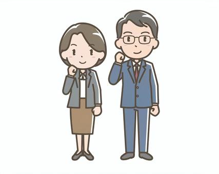 オフィス002 ビジネスマン,キャリアウーマン,会社員,スーツ,ガッツポーズ,がんばる,やる気,オフィス,働く,会社のイラスト素材