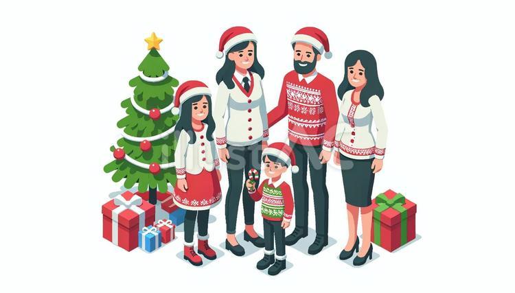 クリスマスを楽しむ家族 クリスマス,イブ,プレゼントのイラスト素材