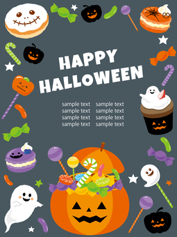 ハロウィンのお菓子フレーム_縦 ハロウィン,フレーム,枠,テキスト,季節,縦,秋,イベント,行事,スイーツのイラスト素材