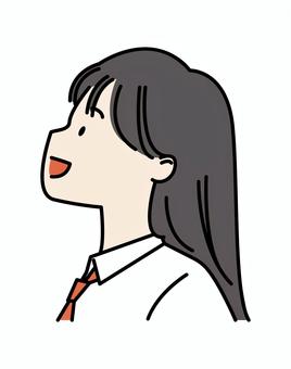 上を向くワイシャツネクタイ黒髪の女子学生 女子高生,ロング,黒髪,髪の毛,横顔,上を向く,上,見上げる,見る,上見るのイラスト素材