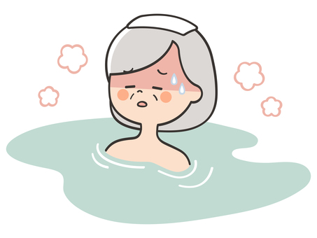 お風呂でのぼせるおばあさん 温泉,銭湯,お風呂,のぼせる,のぼせ,暑い,熱い,体調不良,不調,クラクラのイラスト素材