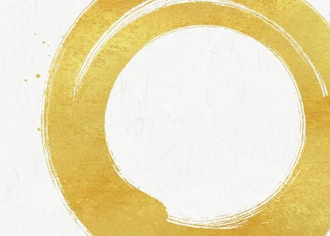 金色の円の毛筆アートと白い和紙 背景,和風,フレーム,金色,輪,円,丸,毛筆,白色,和紙のイラスト素材