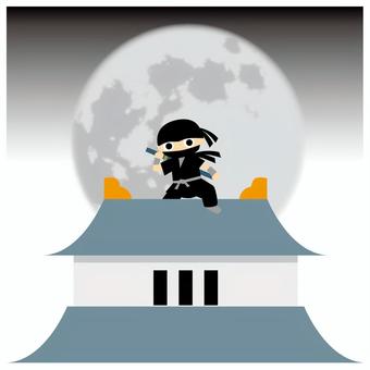 忍者城イラスト01 忍者,城,月,夜,カラー,イラストのイラスト素材