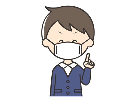 指差しするマスクの男子生徒 男の子,子供,こども,マスク,ポイント,指差し,説明,教える,解説,アドバイスのイラスト素材