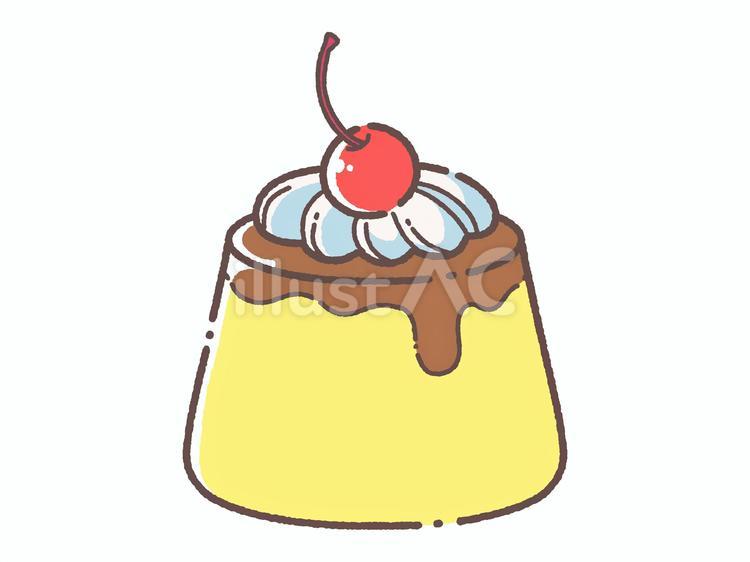 さくらんぼが乗ったプリン プリン,カラメル,さくらんぼのイラスト素材
