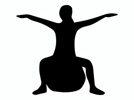 バランスボールに乗る女性のシルエット バランスボール,乗る,体幹,女性,トレーニング,シルエット,黒のイラスト素材