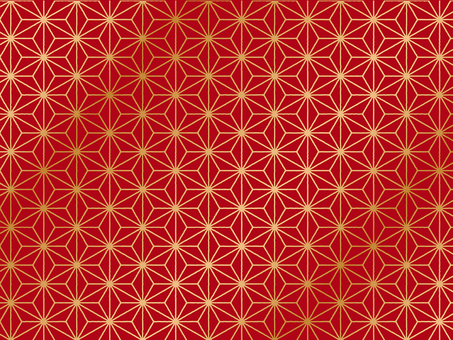 赤地に金の麻の葉文様のめでたい背景・斜め