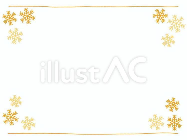 オレンジの雪の結晶のクレヨンフレーム 雪,クレヨン,かわいいのイラスト素材