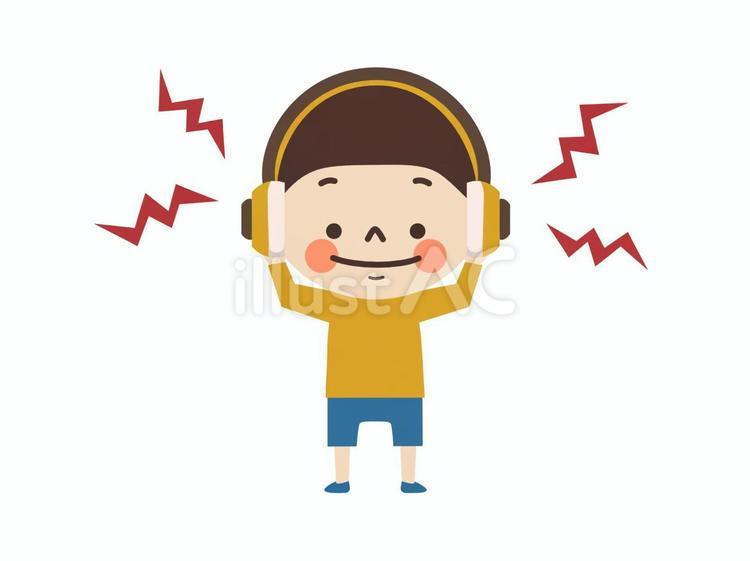 イヤーマフをするかわいい男の子（主線なし イヤーマフ,発達障害,発達障がいのイラスト素材