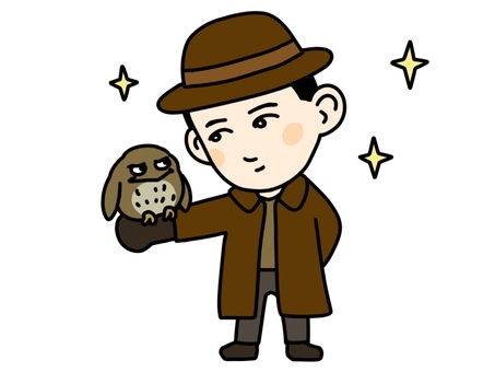 よだかと見つめ合う宮沢賢治 宮沢賢治,似顔絵,肖像画,ゆるい,かわいい,手描き,デフォルメ,よだか,小説家,童話作家のイラスト素材