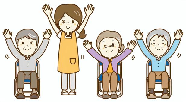 皆で体操しましょう1 皆で体操しましょう1 介護士,介護,介護福祉士,福祉,デイサービス,デイケア,サポート,ヘルパー,ケアマネージャー,ケアマネのイラスト素材