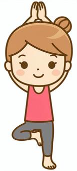 木のポーズをする女性 ヨガ,ストレッチ,エクササイズ,フィットネス,スポーツ,運動,柔軟,木のポーズ,美容,健康のイラスト素材