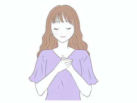 胸に手を当てる女性 安心,微笑む,女性,信頼,一安心,大丈夫,安堵,ほっとする,感じる,落ち着くのイラスト素材