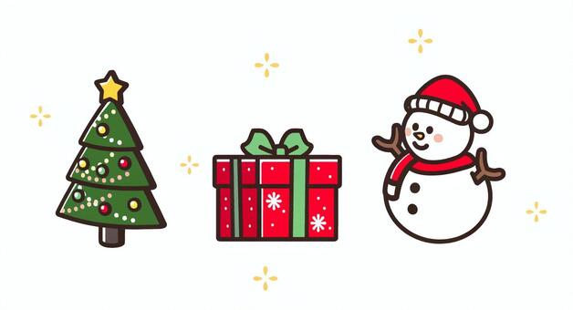 #3472クリスマスの可愛い飾り クリスマス,雪だるま,クリスマスツリーのイラスト素材