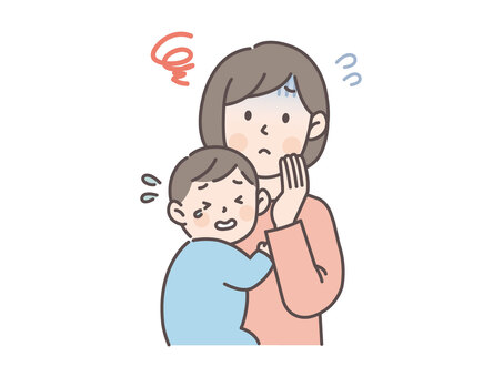 赤ちゃんが泣き止まず青ざめる若い母親 母親,ママ,子供,赤ちゃん,抱っこ,人物,女性,お母さん,乳幼児,ベビーのイラスト素材