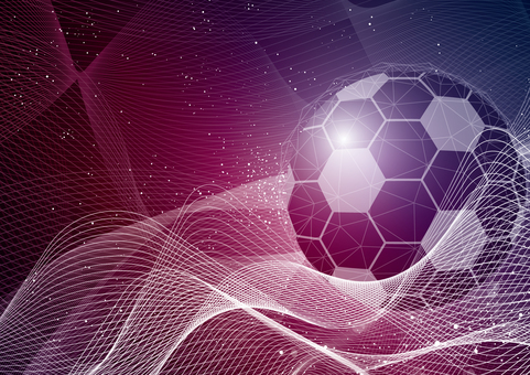 サッカーとテクノロジーの紫色の背景素材 スポーツ,サッカー,ボール,曲線,波形,テクノロジー,デジタル,光,パーティクル,スタイリッシュのイラスト素材
