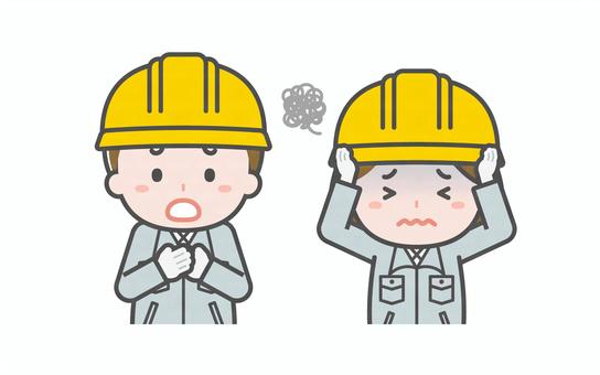 ミニ_2人_工事作業員の男女06 男性,女性,大人,職業,仕事,作業員,工事,土木,建設,解体のイラスト素材