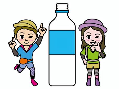壱A：山ガールの熱中症対策_CS3 山ガール,アウトドア,熱中症,対策,水分,補給,ペットボトル,水,登山家,女性のイラスト素材