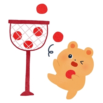 玉入れくま 玉入れ,運動会,くま,動物,スポーツ,秋,赤組,絵本,可愛い,ゆるいのイラスト素材