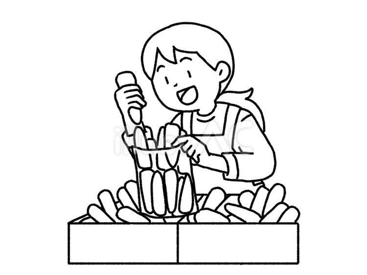 【白黒】ニンジン詰め放題【線画】 ニンジン,詰め放題,特売のイラスト素材