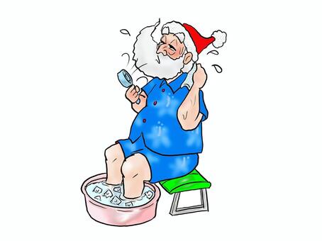 フゥ～、南国でサンタはきついわ 人物,大人,男性,高齢者,おじいちゃん,サンタクロース,クリスマス,南国,ハワイ,アロハのイラスト素材