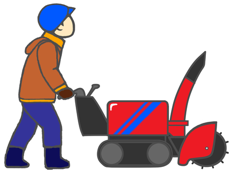 赤い除雪機を操作する防寒着を着た男性 除雪機,赤,小型,除雪,排雪,エンジン,ロータリー,歯車,キャタビラ,操作レバーのイラスト素材