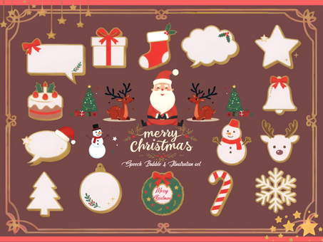クリスマスミニイラストセット cs014 クリスマス,フレーム,枠,吹き出し,speechbubble,サンタ,サンタクロース,見出し,イラスト,トナカイのイラスト素材