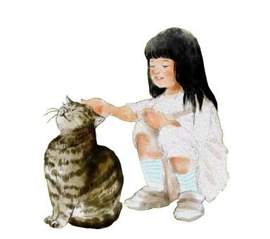 Watercolors, cats and girls, white, JPG Watercolors, cats and girls, white, cat, girl, animal, JPG