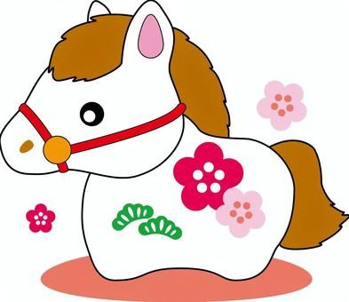 コロコロの刺し子風馬_01 馬,白馬,干支,十二支,白,縁起物,梅,松,尻尾,2026年のイラスト素材