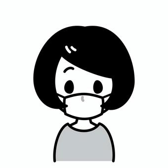 女性　マスク　白黒 女性,マスク,白黒,病気,予防,顔,若い,女の子,20代,30代のイラスト素材