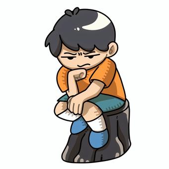 考えるこども 子供,人物,ポーズ,考える,座るのイラスト素材