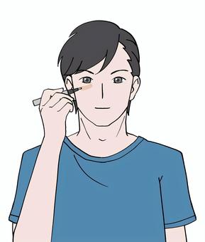 コンシーラーを塗る男性のイラスト コンシーラー,メイク,目元,化粧,コスメ,男性,スティック,ブラシ,美容,綺麗のイラスト素材