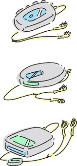 いろいろな音楽プレーヤーのセット　カラー カセットプレーヤー,cdプレーヤー,mdプレーヤー,かわいい,シンプル,手描き,音楽,なつかし,ベクター,白バックのイラスト素材