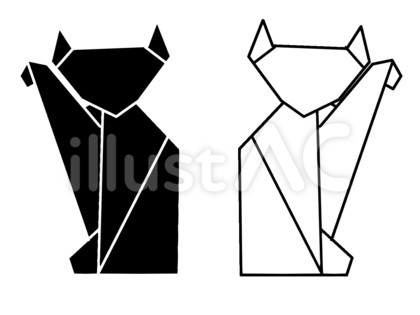 ねこ_白黒(折り紙風)