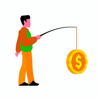 人物 040 男性,お金,コイン,釣る,ビジネス,人物,成功,戦略,シンプル,平面のイラスト素材