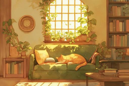 Cat sleeping on the sofa, JPG Cat sleeping on the sofa, cat, sofa, living room, JPG