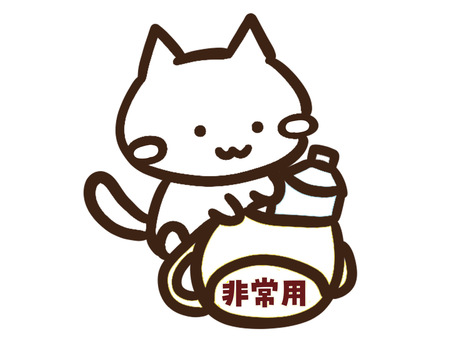非常用リュックに水を詰めるかわいい白黒猫 猫,非常用,防災,リュック,水,ペットボトル,詰める,入れる,災害,備えるのイラスト素材