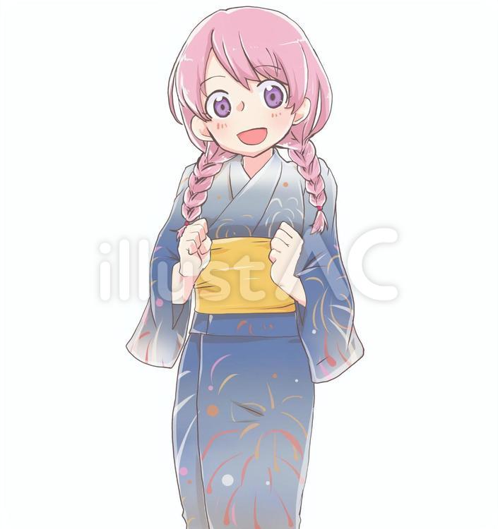 浴衣少女立ち絵(楽) 浴衣,少女,立ち絵のイラスト素材